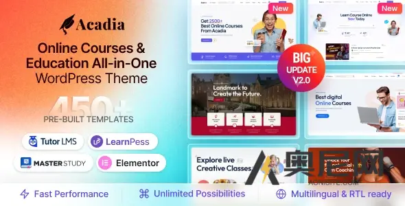 Acadia v2.0.1 - 大学和在线课程的教育WordPress主题 Acadia v2.0.1 - 大学和在线课程的教育WordPress主题
