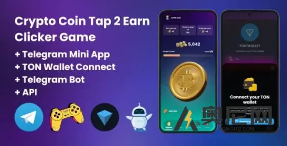 Crypto Coin Tap-2-Earn Clicker 游戏与 Telegram 小程序 + API + Bot + TON 钱包连接 v1.0.1