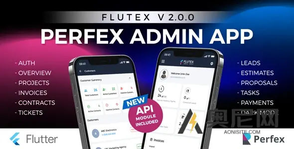Flutex v2.0.0 – Perfex CRM管理员/员工移动应用程序,适用于Android和IOS |包含 API 模块的 Flutter 应用程序