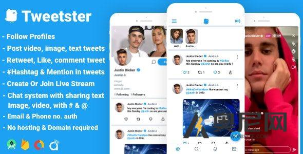 Tweetster v1.1 – Twitter 克隆社交网络应用程序 关注聊天 Tweet Live android 工作室 + firebase +admob Tweetster v1.1 – Twitter 克隆社交网络应用程序 关注聊天 Tweet Live android 工作室 + firebase +admob