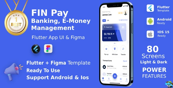 FinPay 应用程序 v1.9 – ANDROID + IOS + FIGMA |UI 套件 |颤振 |银行业务, 电子货币管理