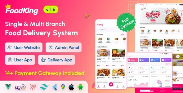 FoodKing v3.1 - 带有管理面板和送货员应用程序的餐厅食品配送系统 |餐厅 POS