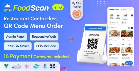 FoodScan v2.1 – 二维码餐厅菜单制作器和带餐厅 POS 的非接触式餐桌订购系统