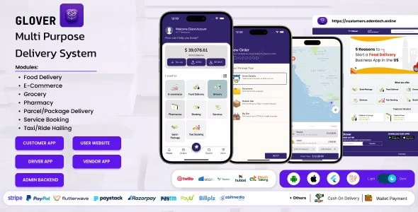 Glover v1.7.70 – 杂货、食品、药店快递和服务提供商 + 后端 + 司机和供应商应用程序