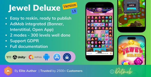 Jewel Deluxe v1.5 – Unity 完整项目 (Android + iOS + AdMob)