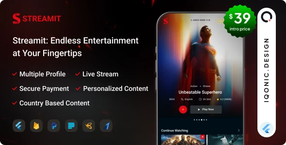 Streamit – OTT Streaming Flutter 应用程序(附加组件)v1.3.0