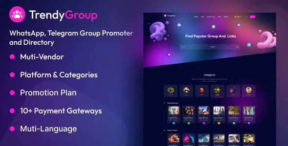 TrendyGroup v1.0.1 – Whatsapp、Telegram 群组推广者和目录